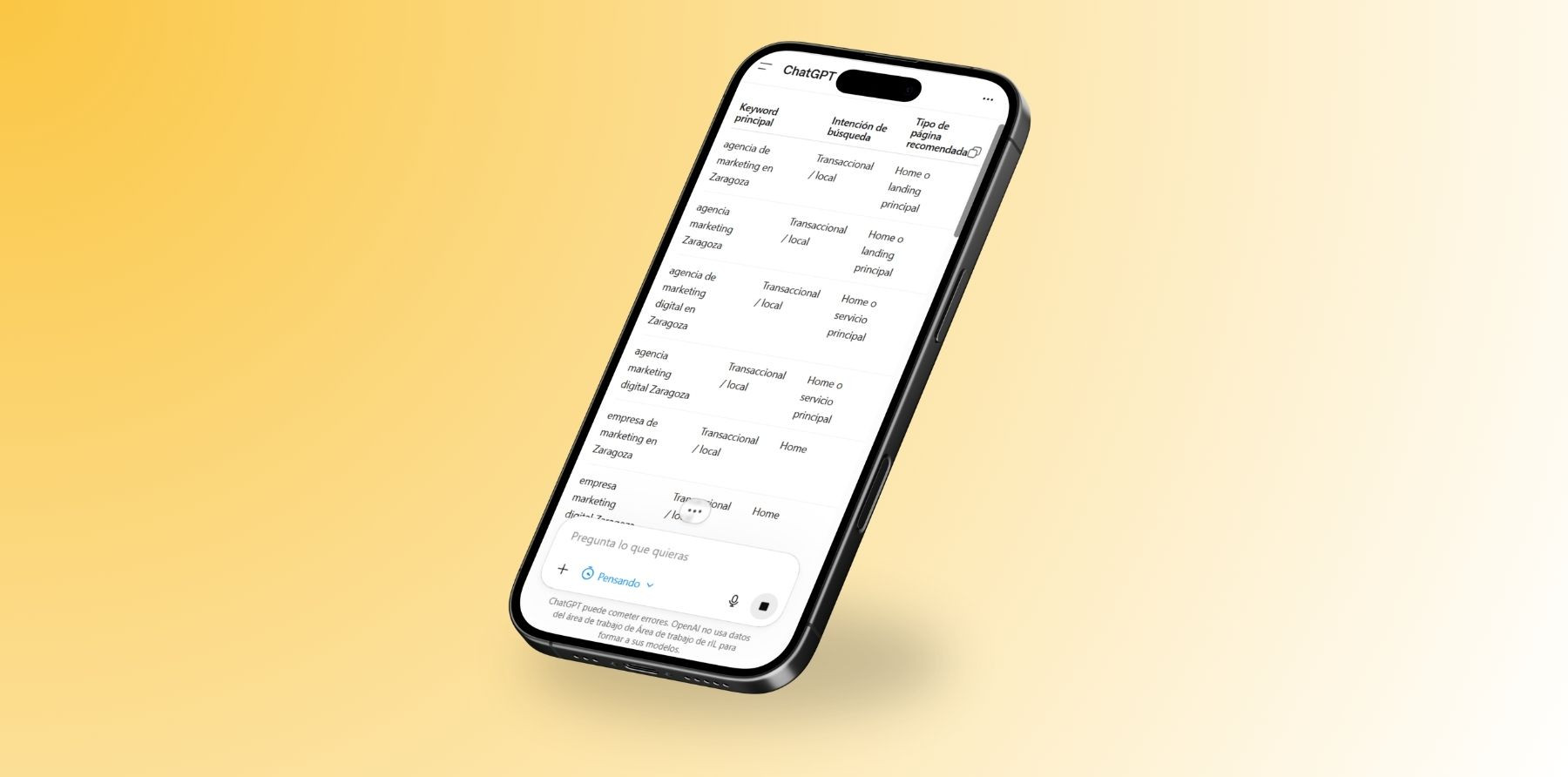 Móvil con ChatGPT abierto con los mejores prompts de ChatGPT